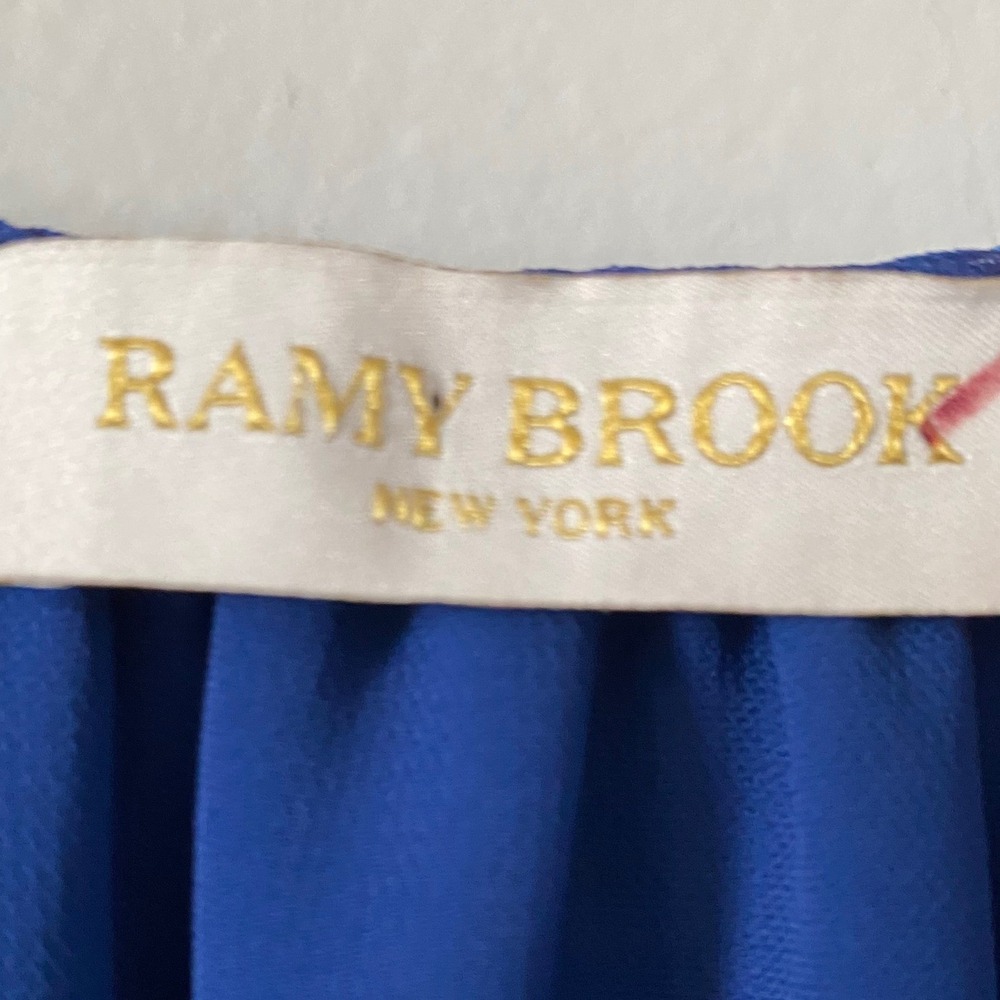 Ramy Brook Blue Paisley Ikat Smocked Waist Flutter Sleeve Ruffle Mini Dress - Picture 3 of 7